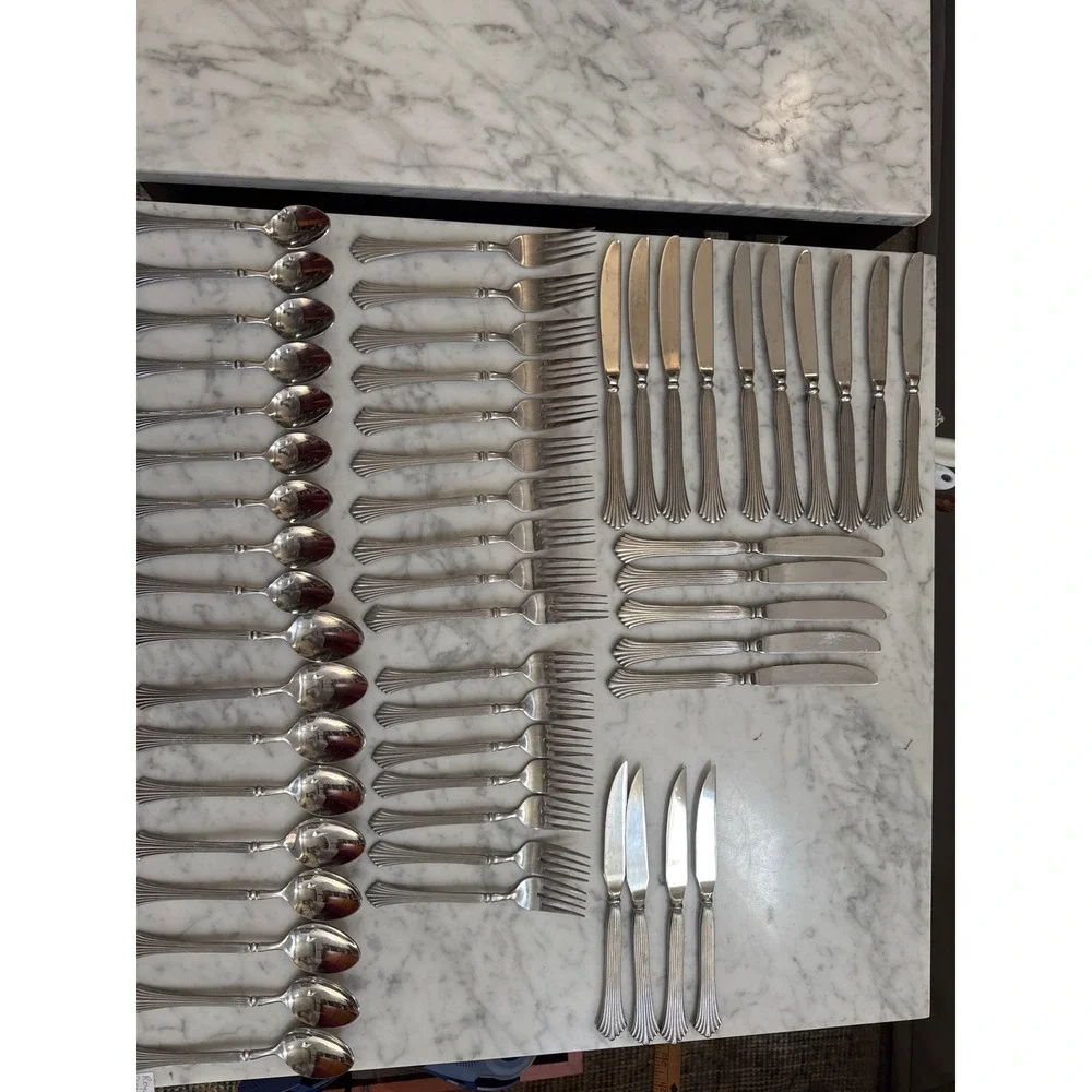 Rogers & Co Stainless Korea Flatware Set 54pc Ribbed Flared Handle Silverware